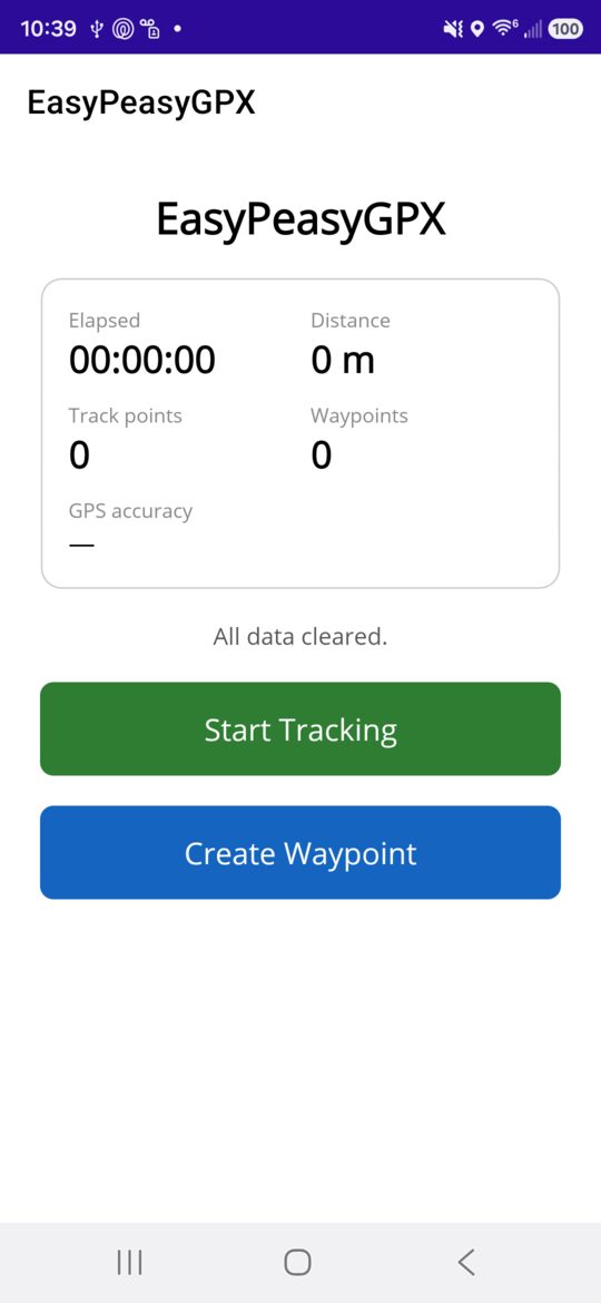 The one screen: time, distance, points, waypoints and GPS accuracy.